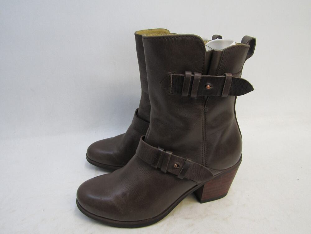 Bussola Womens Size 38 EUR Brown Leather Buckle Zip 8" Shaft Ankle Boots Bootie